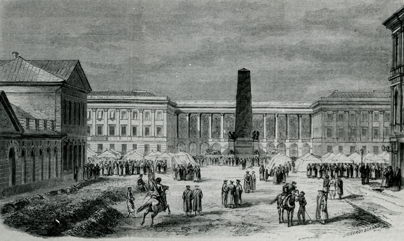 Biwak wojsk rosyjskich na Placu Saskim po wprowadzeniu stanu wojennego 14 X 1861 r.