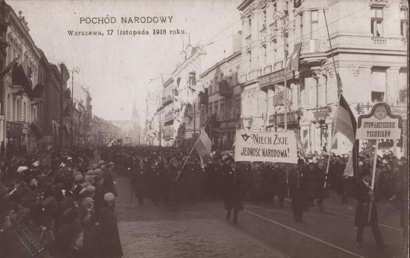 Pochód narodowy, Warszawa 17 listopada 1918, pocztówka